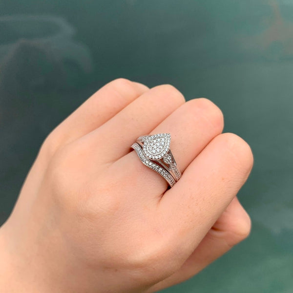 Pear Cut Sterling Silver Ring Set - HNS Studio
