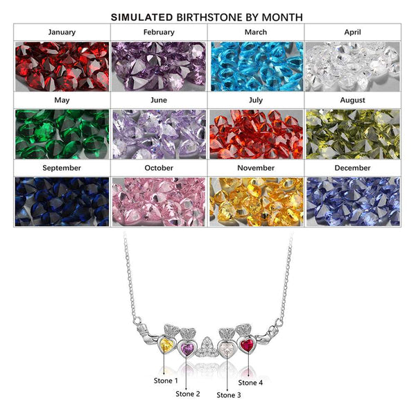 Sterling Silver Necklace with 4 Birthstones - HNS Studio