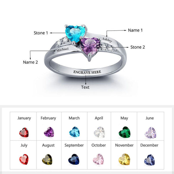 Sterling Silver Family Ring with Birthstones and Names - HNS Studio