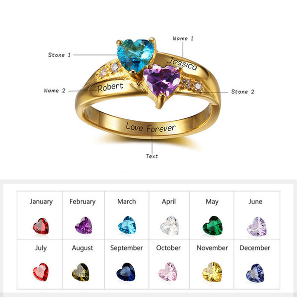 Sterling Silver Family Ring with Birthstones and Names - HNS Studio