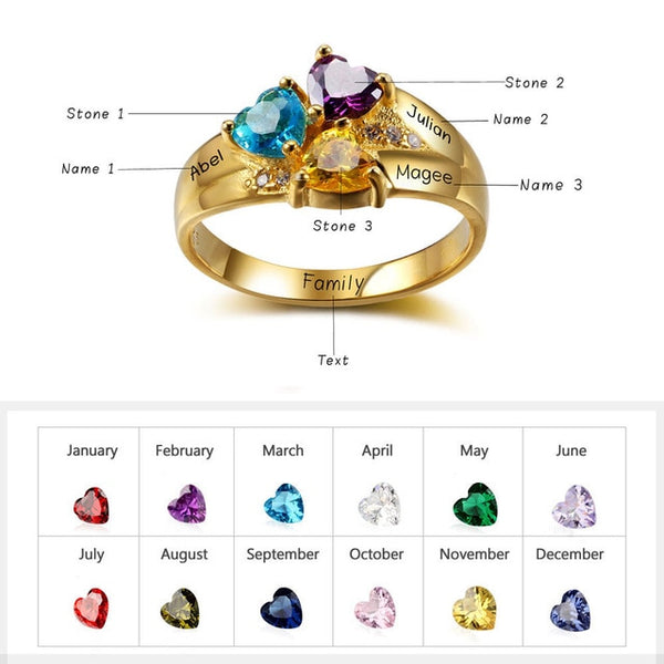 Sterling Silver Family Ring with Birthstones and Names - HNS Studio