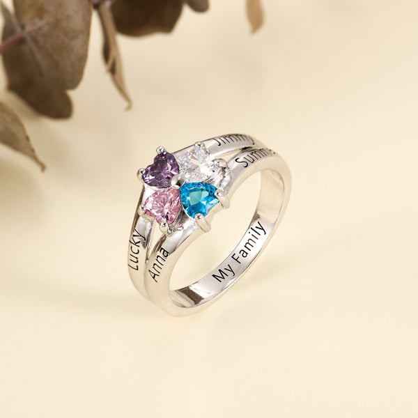 Sterling Silver Family Ring with Birthstones and Names - HNS Studio