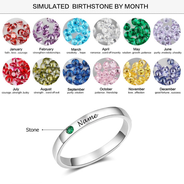 Name Ring With Birthstone Sterling Silver - HNS Studio