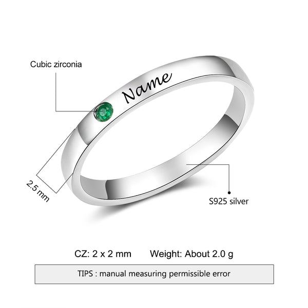 Name Ring With Birthstone Sterling Silver - HNS Studio