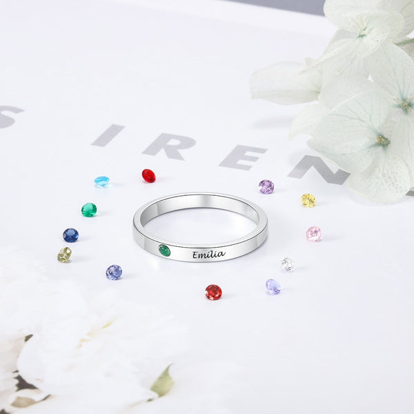 Name Ring With Birthstone Sterling Silver - HNS Studio