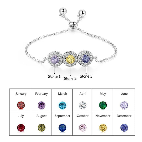 3 Birthstones Bracelet Sterling silver