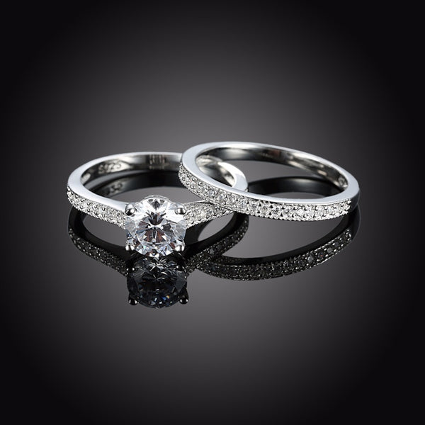 1.25 Carat Round Cubic Zirconia Sterling Silver Ring Set - HNS Studio