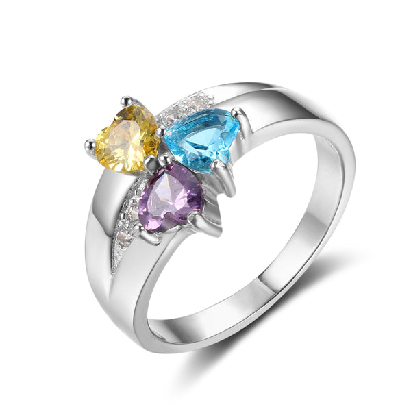 Sterling Silver Heart Family Ring with 3 Names - HNS Studio