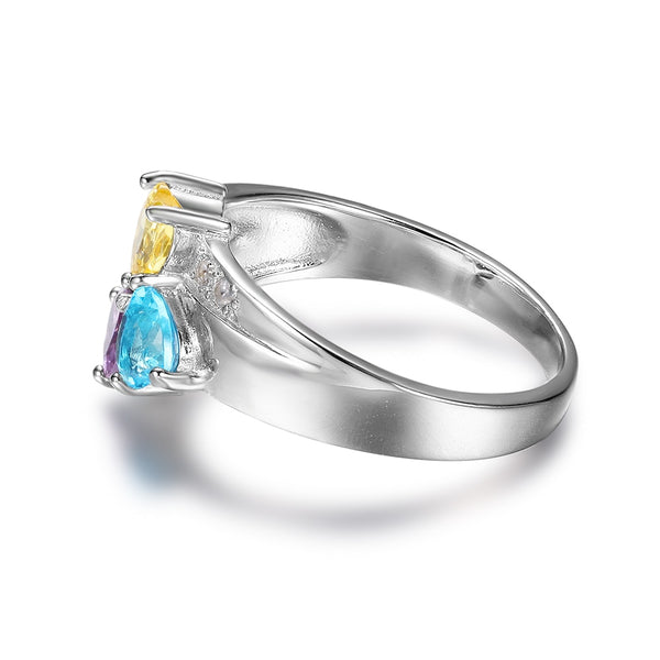 Sterling Silver Heart Family Ring with 3 Names - HNS Studio