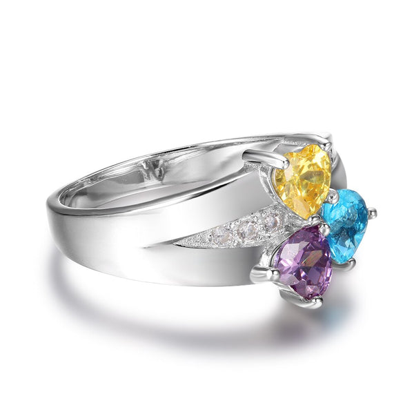 Sterling Silver Heart Family Ring with 3 Names - HNS Studio