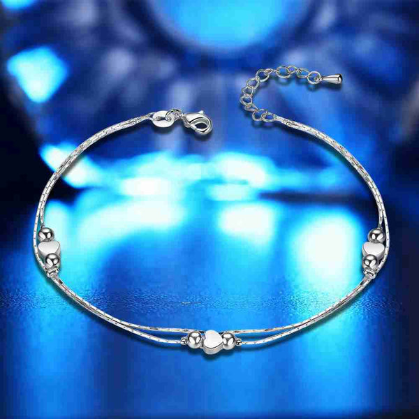 Women Sterling Silver Multilayer Heart Anklet - HNS Studio