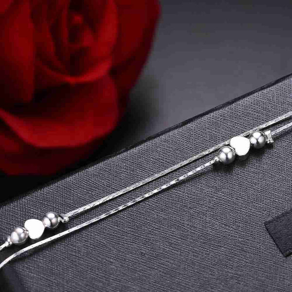 Women Sterling Silver Multilayer Heart Anklet - HNS Studio