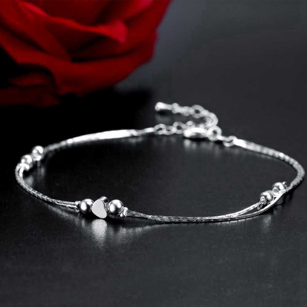 Women Sterling Silver Multilayer Heart Anklet - HNS Studio