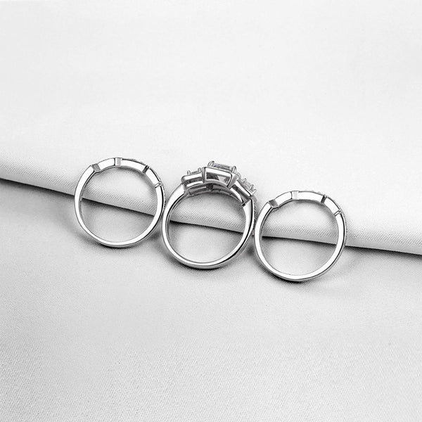 Princess-Cut Cubic Zirconia Three-Piece Halo Bridal Set In Sterling Silver - HNS Studio