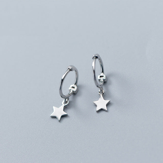 Solid Sterling Silver Small Dangle earrings Star Dangle