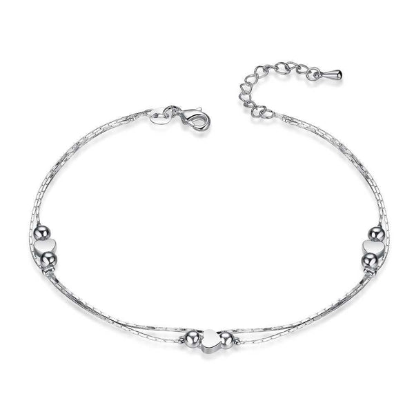 Women Sterling Silver Multilayer Heart Anklet - HNS Studio