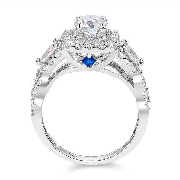 Double Halo 1.5 Carats Round Cut Sterling Silver Ring Set - HNS Studio