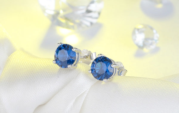 Sterling Silver Birthstone Stud Earrings and Necklace Set - HNS Studio