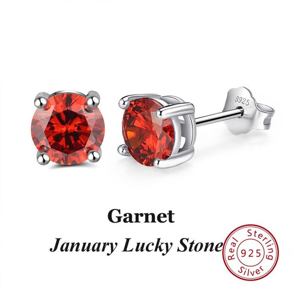 Sterling Silver Birthstone Stud Earrings - HNS Studio
