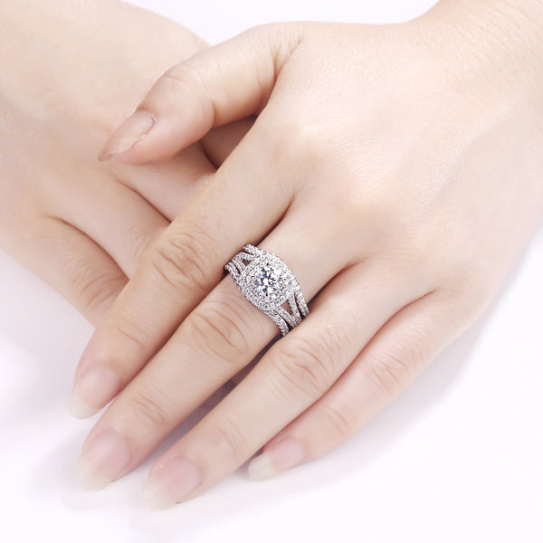 2.0 Carat  AAA CZ Three-Piece Wedding Set Sterling Silver - HNS Studio