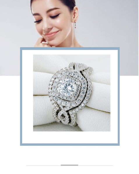 2.1Ct AAA CZ Three-Piece Wedding Set in Sterling Silver - HNS Studio