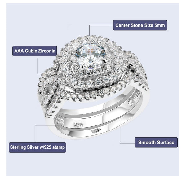 2.1Ct AAA CZ Three-Piece Wedding Set in Sterling Silver - HNS Studio