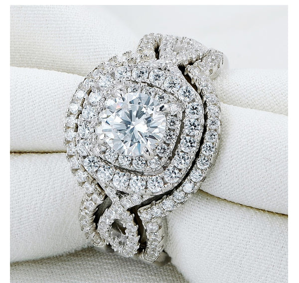 2.1Ct AAA CZ Three-Piece Wedding Set in Sterling Silver - HNS Studio