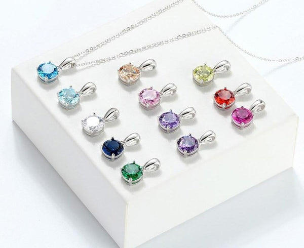 Sterling Silver Birthstone Pendant Necklace - HNS Studio