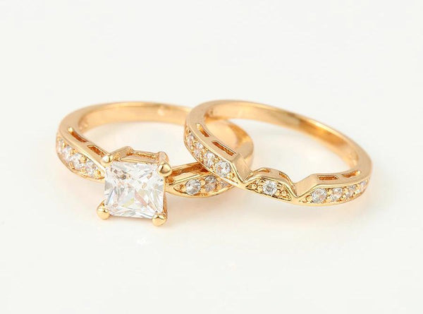 Gold  Wedding Engagement Ring and Band set Size 10 - HNS Studio