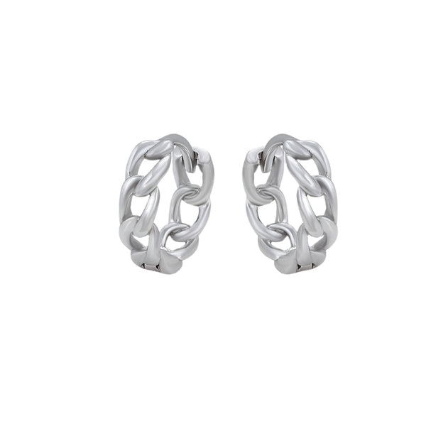 Curb Huggie Hoop Earrings Silver