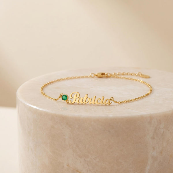 Personalized Name Anklet with Birthstone