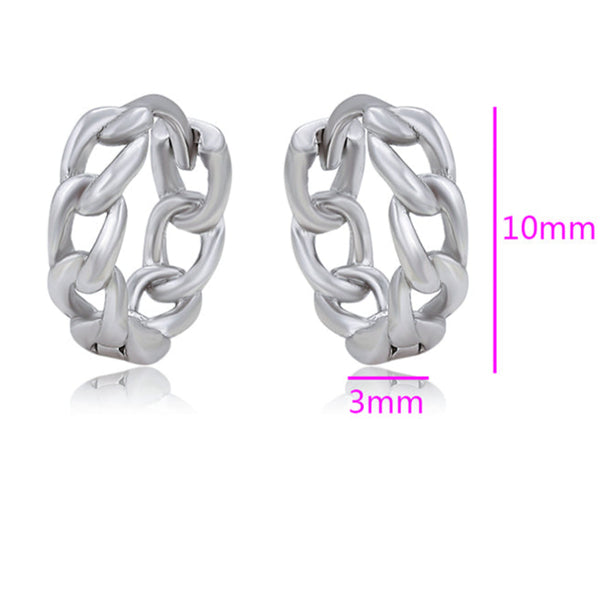 Curb Huggie Hoop Earrings Silver