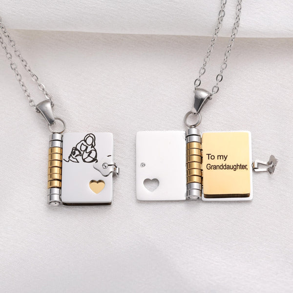 Custom Book Necklace – Personalized Mini Book Pendant Gift for Granddaughter