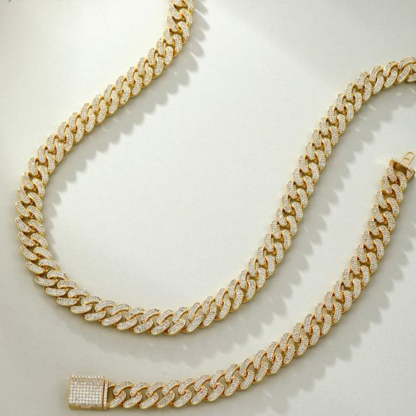 14mm Iced Miami Cuban Chain and Bracelet Set in Gold