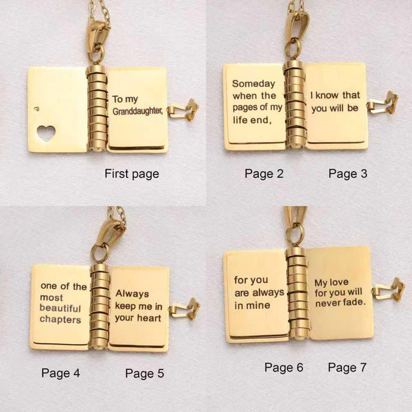 Custom Book Necklace – Personalized Mini Book Pendant Gift for Granddaughter