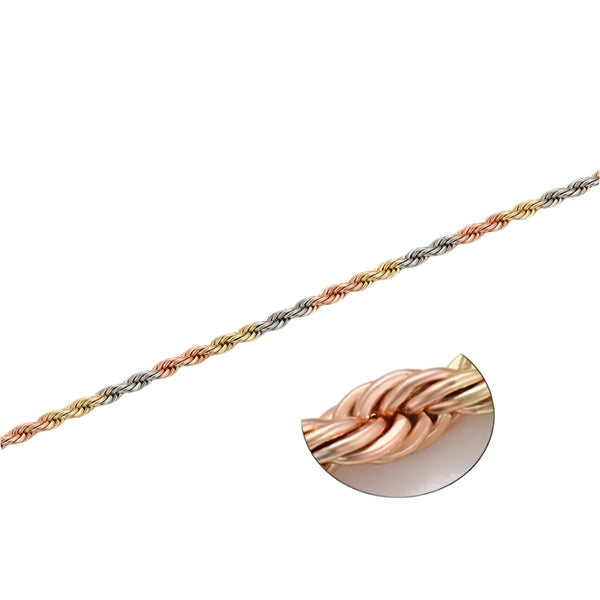 Gold Filled Rope Anklet - Tri Gold | Elegant & Durable Jewelry