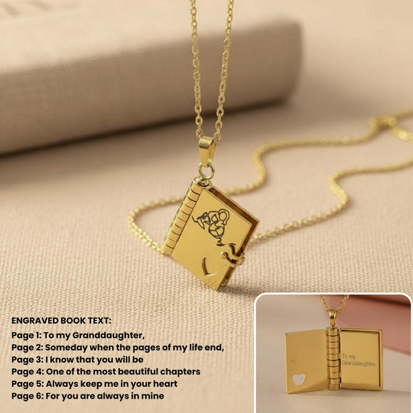 Custom Book Necklace – Personalized Mini Book Pendant Gift for Granddaughter