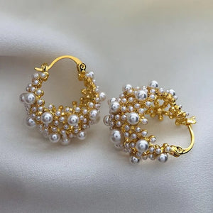 Pearl Cluster Hoop Earrings HNS Studio Canada