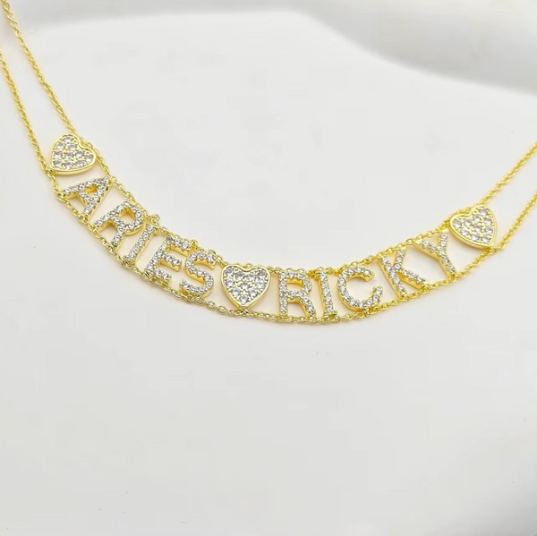 Custom Two Names Necklace with CZ Stones – Personalized Elegance