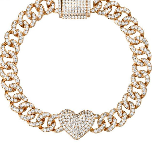 Iced Out Heart Cuban Link Bracelet HNS Studio Canada 