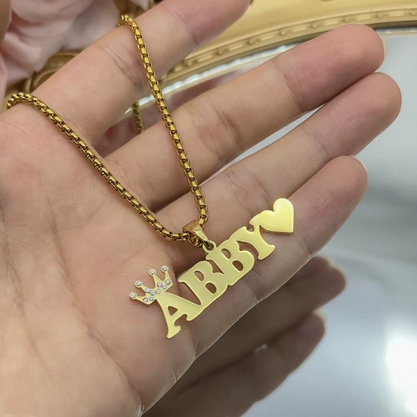 Floating Pendant Crown Name Necklace with Heart