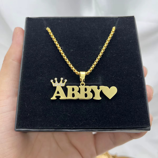 Floating Pendant Crown Name Necklace with Heart