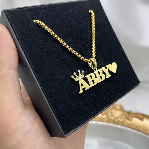 Floating Pendant Crown Name Necklace with Heart