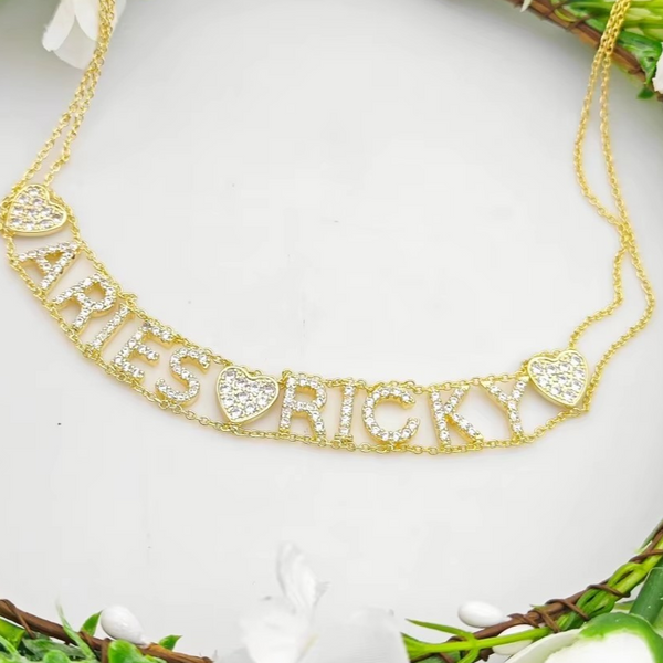 Custom Two Names Necklace with CZ Stones – Personalized Elegance