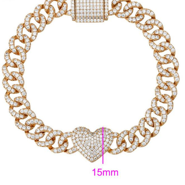 Iced Out Heart Cuban Link Bracelet