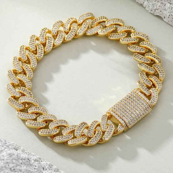 14mm Iced Miami Cuban Chain and Bracelet Set in Gold