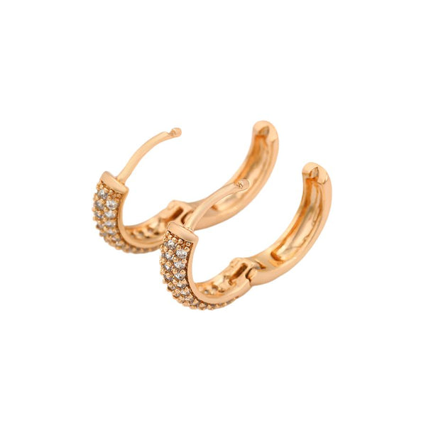 Gold Triple Row Cubic Zirconia Huggie Hoop Earrings HNS Studio 