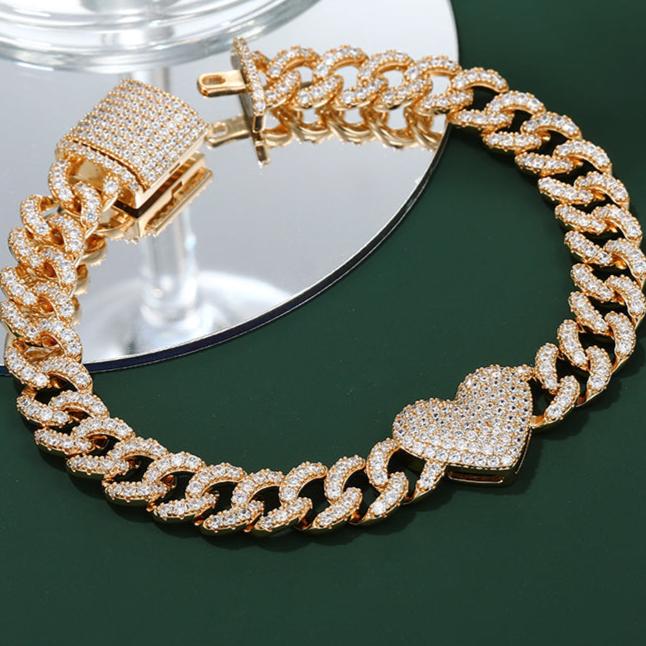 Iced Out Heart Cuban Link Bracelet HNS Studio Canada 