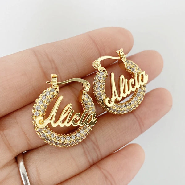 Name Necklace and Hoop Earrings with Bling