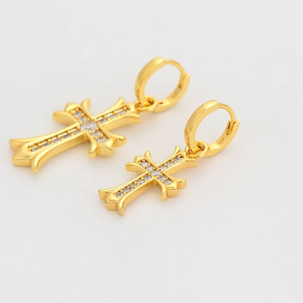Large Cross Mismatched Earrings-24k Gold Plated HNS Studio Canada 